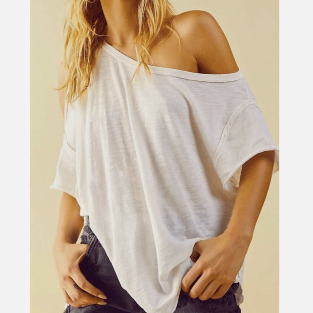 Free People We the Free White Cotton Care FP U Fancy Tee - Picture 2 of 3